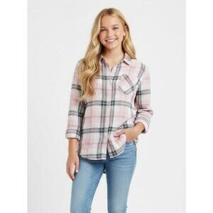 George Kids Cotton Pink and Gray Plaid Shirt Long Sleeve Collaelr Breast Pocket